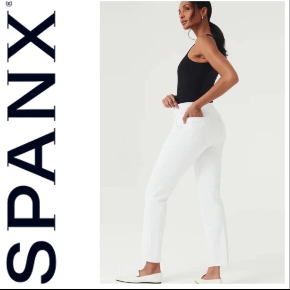 🆕 SPANX slim straight pants in white 20372Q size X Large petite A8